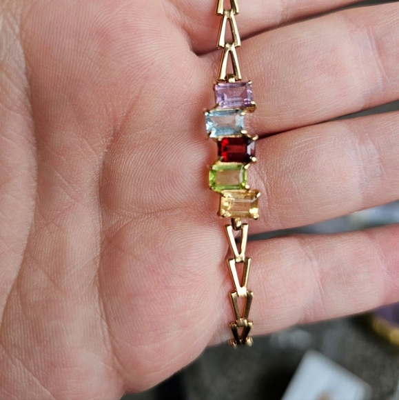 14k gemstone bracelet! Genuine citrine, peridot, garnet, blue topaz, and amethys - Picture 3 of 13